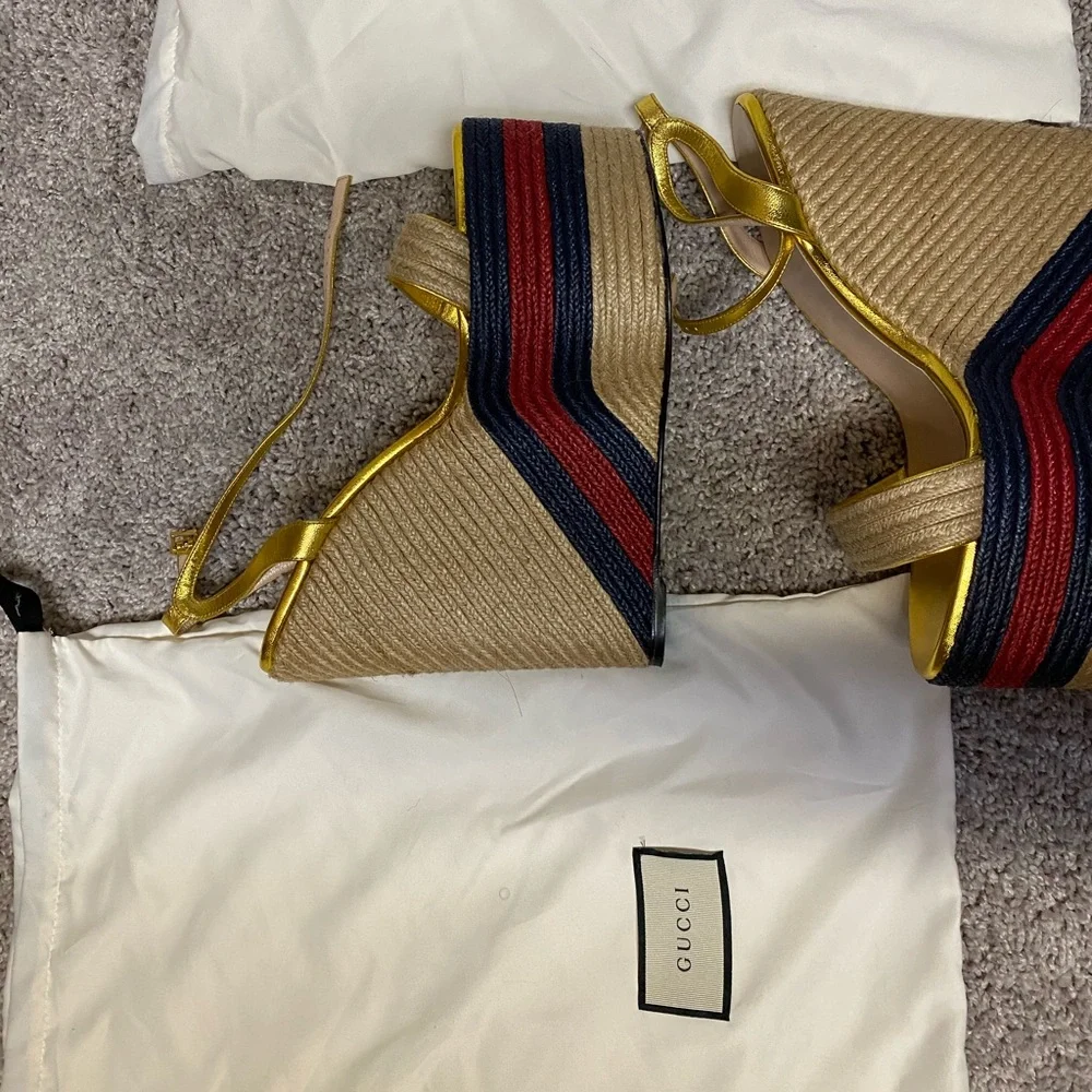 Metallic leather platform espadrille